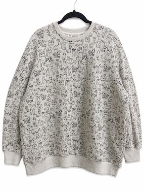 SM Wardrobe Animal Sketch Dog Novelty Pullover Sweatshirt Gray Cotton Cozy XL